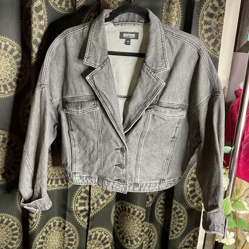 Express x Simon Spurr Grey Washed Denim Jacket